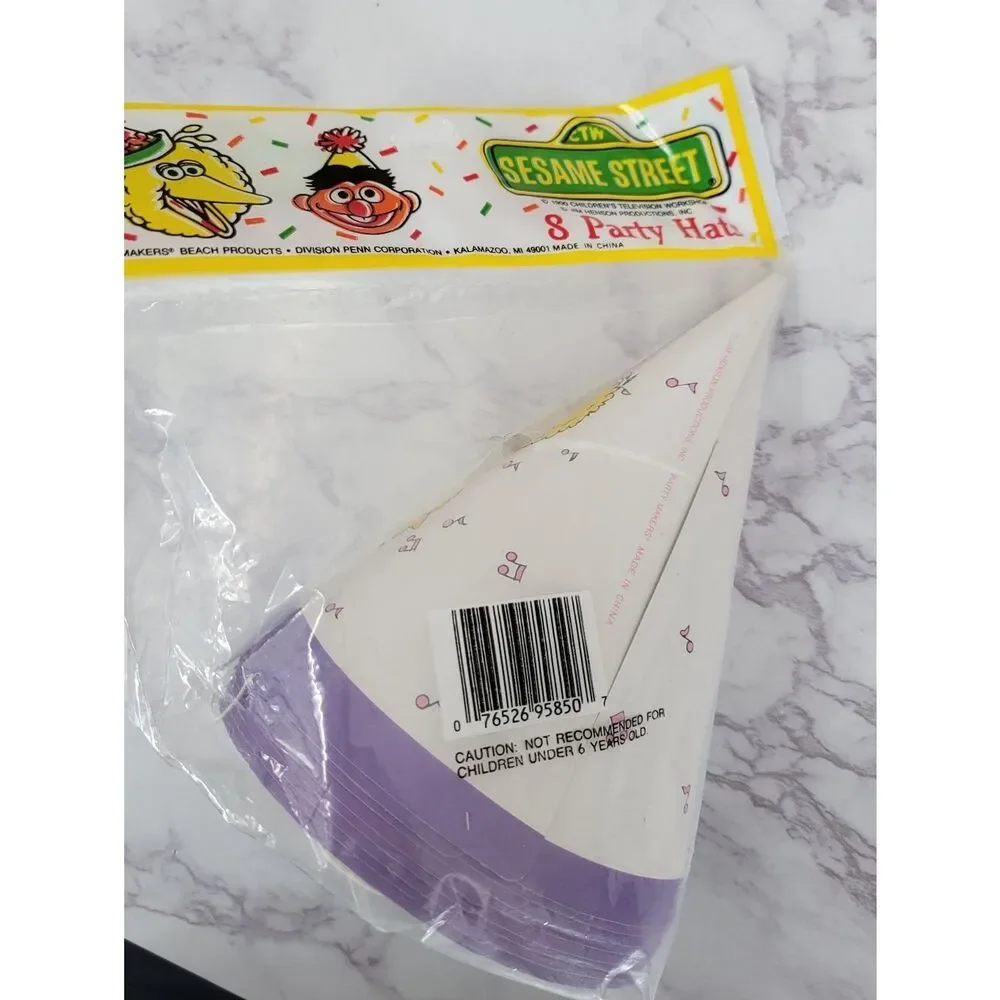 Sesame Street Big Bird Purple Party Hats - 8 Count Vintage 90s Birthday